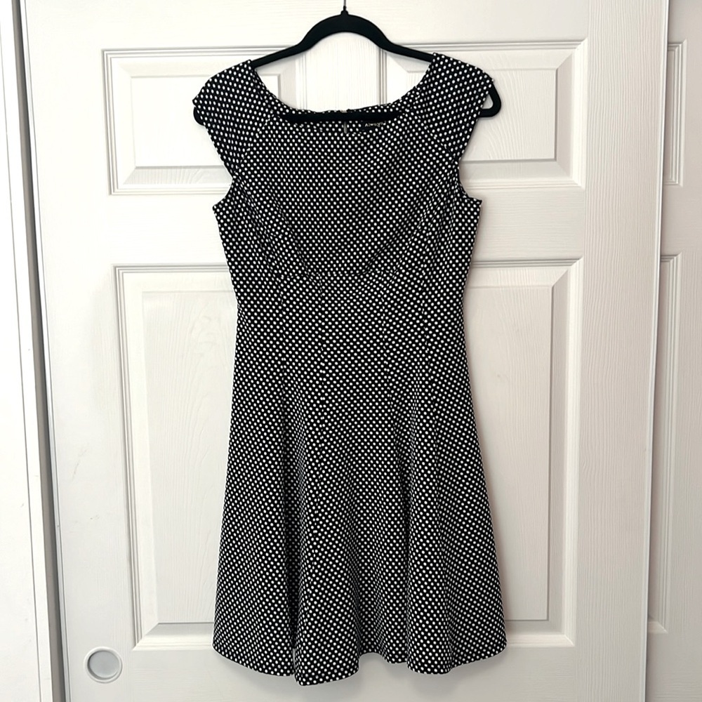 Vintage Always Indigo (L) Fit & Flare Cap Sleeve Polkadot Dress